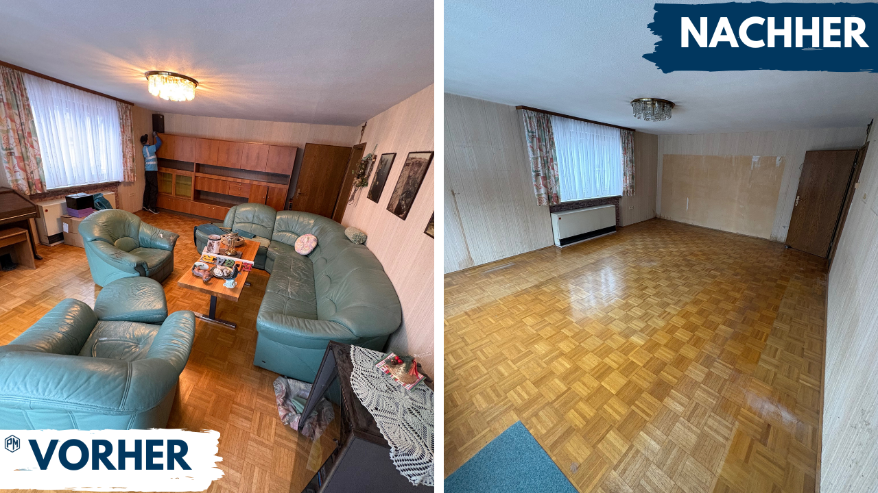 Vorher Nachher Wohnungsauflösung Wohnzimmer besenrein